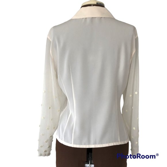 Vintage Blouse with Floral Button Embellished Collar and Sleeves - Picture 6 of 8